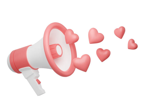 istock Loudspeaker with hearts 3d render - pink megaphone banner with love symbols. 1392516110