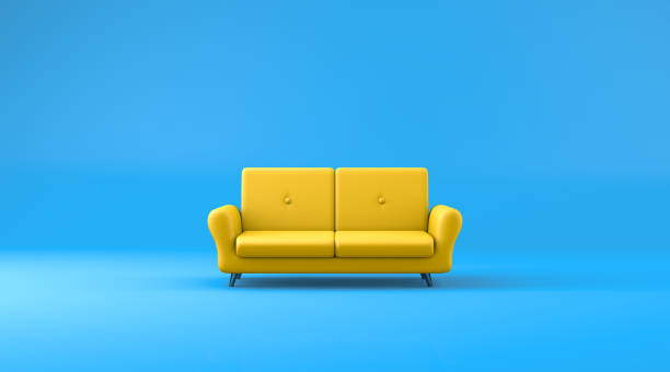 divano giallo vuoto moderno e minimalista - sofa foto e immagini stock