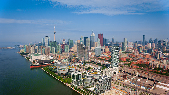 Aerial view of downtown city in Toronto, Ontario, Canada.