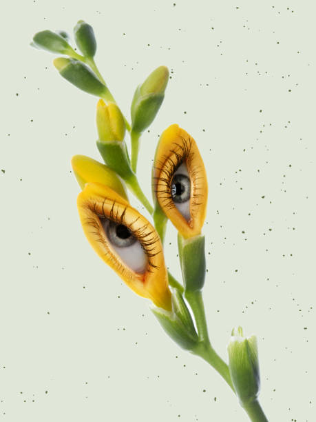 istock Contemporary art collage with flowers with an eyes inside it on light background. Modern design. Creative conceptual and colorful poster. Beauty, art, vision 1392520894