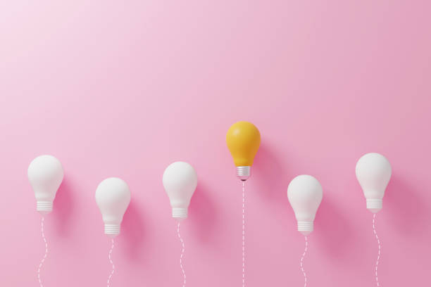 istock Light bulb yellow outstanding among white lightbulb group. Concept of creative idea and innovation, Unique, Think different, Individual and standing out from the crowd. 3d render illustration 1392524585