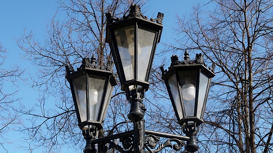 Close up old street lamp