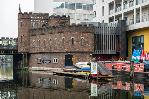 Bridge and Pirate Castle on the Regent's Canal at Camden, London, England, UK.