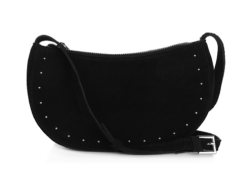 Black women's suede hobo bag isolated on white