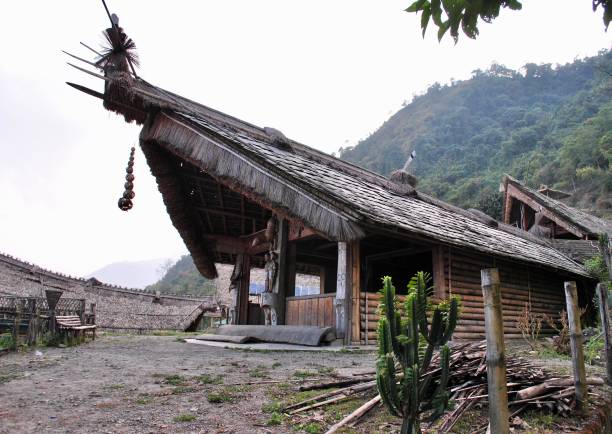 A traditional Naga house in display in the Naga Heritage Village near Kohima