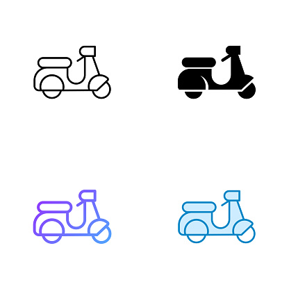 Motorcycle Icon Design in Four style with Editable Stroke. Line, Solid, Flat Line and Color Gradient Line. Suitable for Web Page, Mobile App, UI, UX and GUI design.