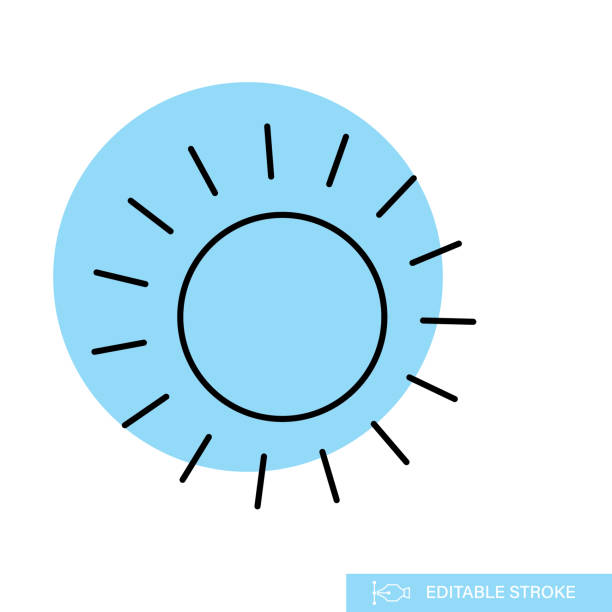 Sun - Weather Thin Line Icon Weather line icon on a blue circle with transparent background. This series includes weather, storm, and temperature icons for meteorology and app concepts. This file includes EPS Vector file and high-resolution jpg. meteorology equipment stock illustrations