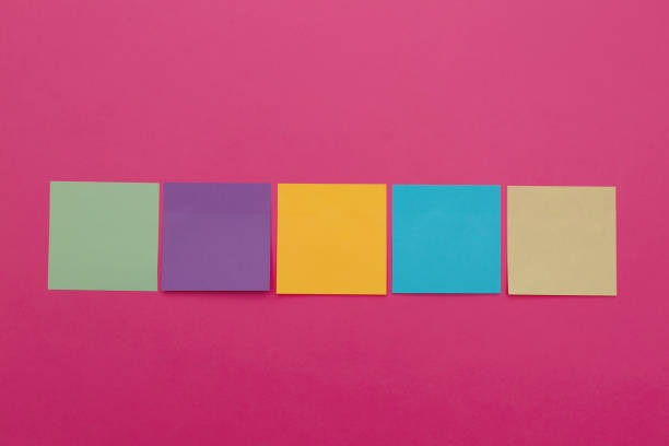 istock Colorful sticky notes on pink background, flat lay 1392531191