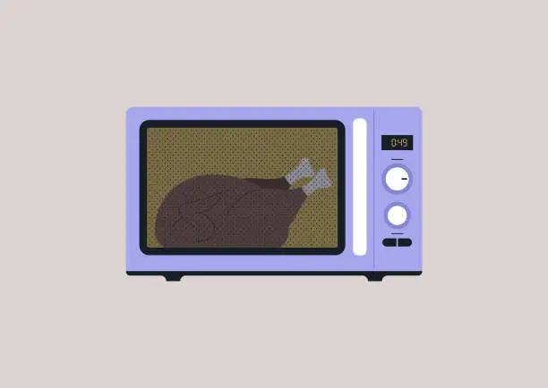 Vector illustration of A microwave oven with tumblers and buttons, a kitchenware appliance