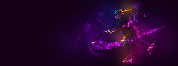 abstract silhouette of a man on a black background, futuristic composition