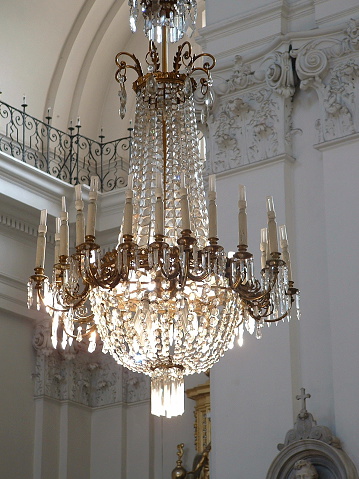 A chandalier in a church in Warsaw, Poland