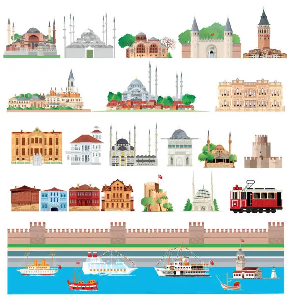 Vector illustration of İstanbul Symbols