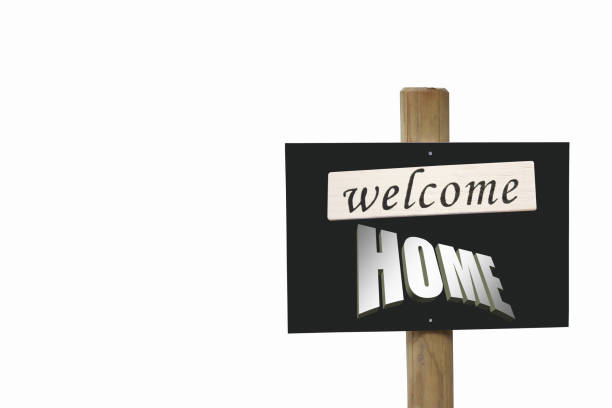 Welcome home sign   Writing in English   Isolated object on white background