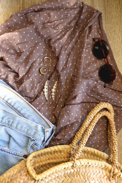 istock Polka Dot Blouse, Jeans, Bag and Accessories 1392536466