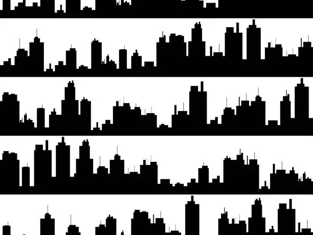 Vector illustration of Black outline of the urban landscape on a white background seamless pattern. City skyscrapers skyline for print, posters and promotional materials. Vector illustration