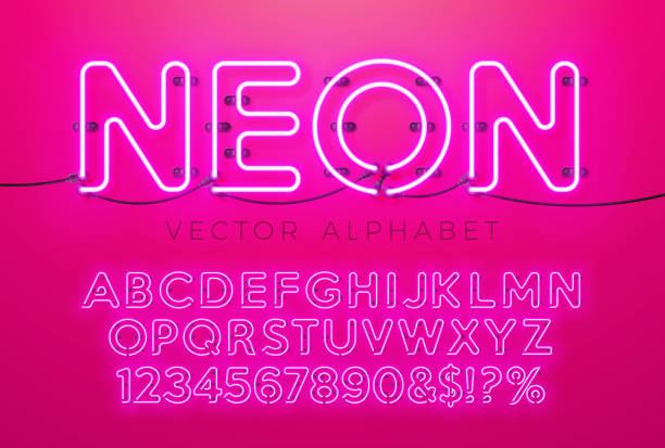 istock Bright Neon Light Alphabet on Red Background. Vector Letter, Number and Symbol with Shiny Glow Effect Separated Characters. Font Design Set for Your Text, Decoration, Banner, Flyer or Party Poster. 1392542561