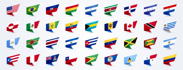 North And South America Flag Set North And South America Flag Set pin flag stock illustrations