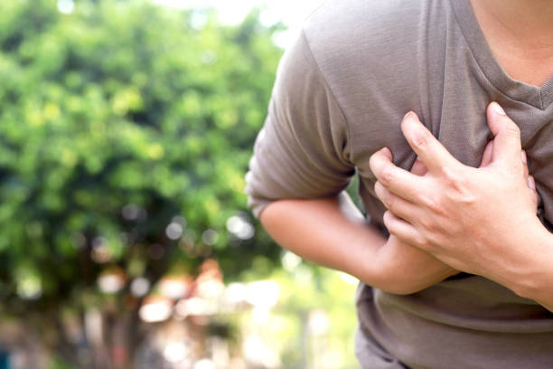 This man had chest pain. muscle pain stock photo