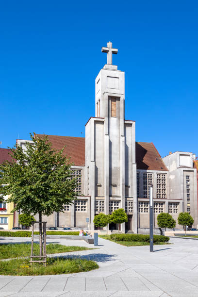 Church of the Lord's Heart of the Lord  in modernistic style, town Hradec Kralove, Czech republic stock photo