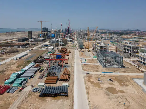 Photo of High perspective of chemical plant construction site