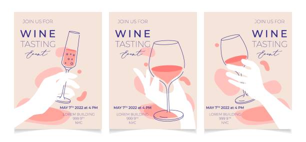 set of outline illustrations of wine glass with white, red and sparkling wine, vector. splashes of wine, liquid, drops. drawings for wine designs. event, party, presentation, promotion, menu. - wine 幅插畫檔、美工圖案、卡通及圖標