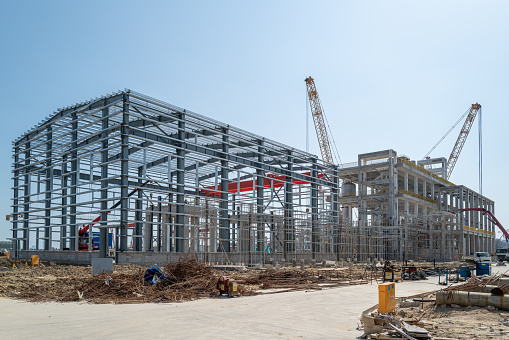 Unfinished steel structure workshop of large factory