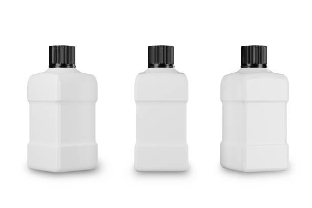 istock Cleaning products white plastic bottles for shampoo or liquid laundry detergent and black pump head, Package 3D mockup isolated 1392547141