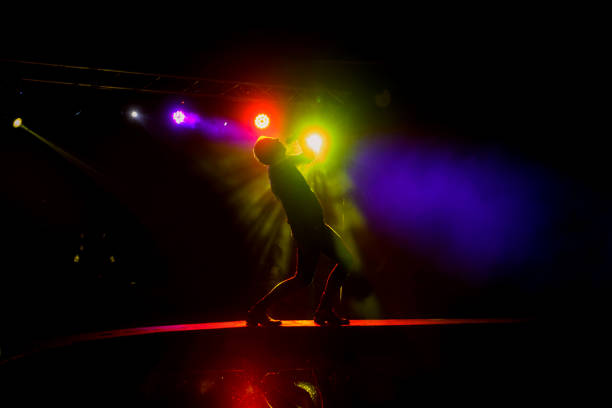 istock Dark silhouette of a singer on the stage. 1392547406
