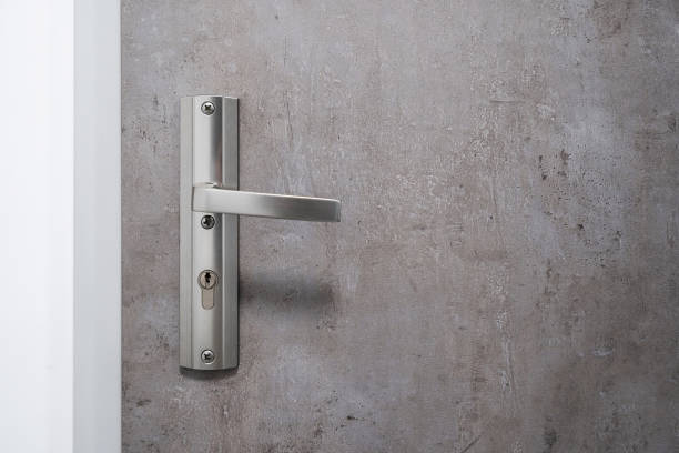 istock Closed modern door with lock in apartment 1392547409
