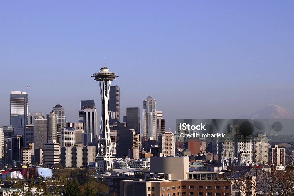 seattle skyline Donwtown Seattle with Mount Rainer background Seattle Stock Photo