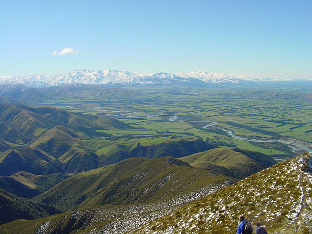 Canterbury Plains Southern Alps NZ stock photo