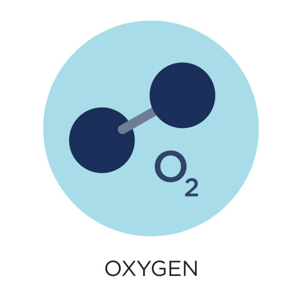 Oxygen vector icon, flat style illustration, circle design, black type, infographic, stock illustration. Oxygen vector icon, flat style illustration, circle design, infographic, stock illustration. Molecular structure of Oxygen with element symbol O2 in circle layout with black type. oxygen cylinder stock illustrations
