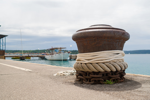 Sea port, fishing ship ropes.