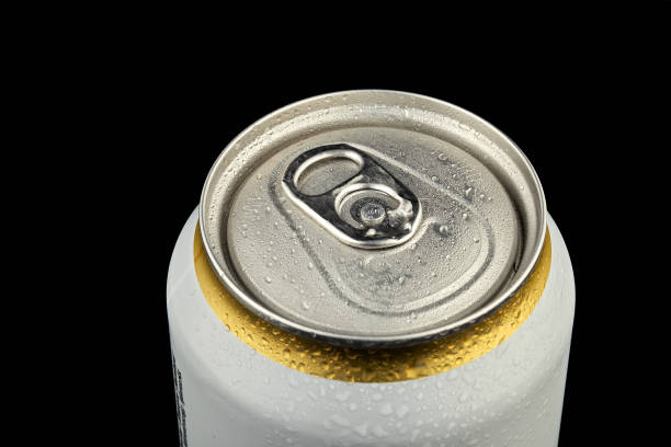 istock Can of beer view above on black background isolated. 1392548821