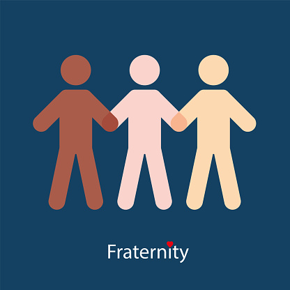 Concept of fraternity to fight racism with men of different colors joining hands.
