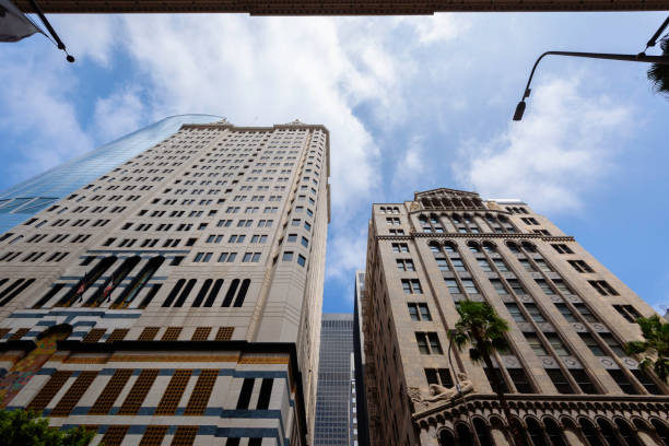 istock Low angle view of the Los Angeles downtown skyline 1392552766