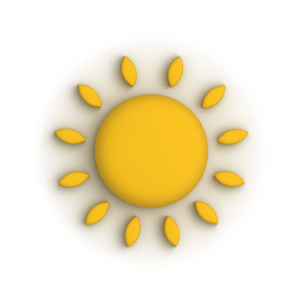 Yellow sun. Sunny weather icon isolated on a white background. 3D render illustration.
