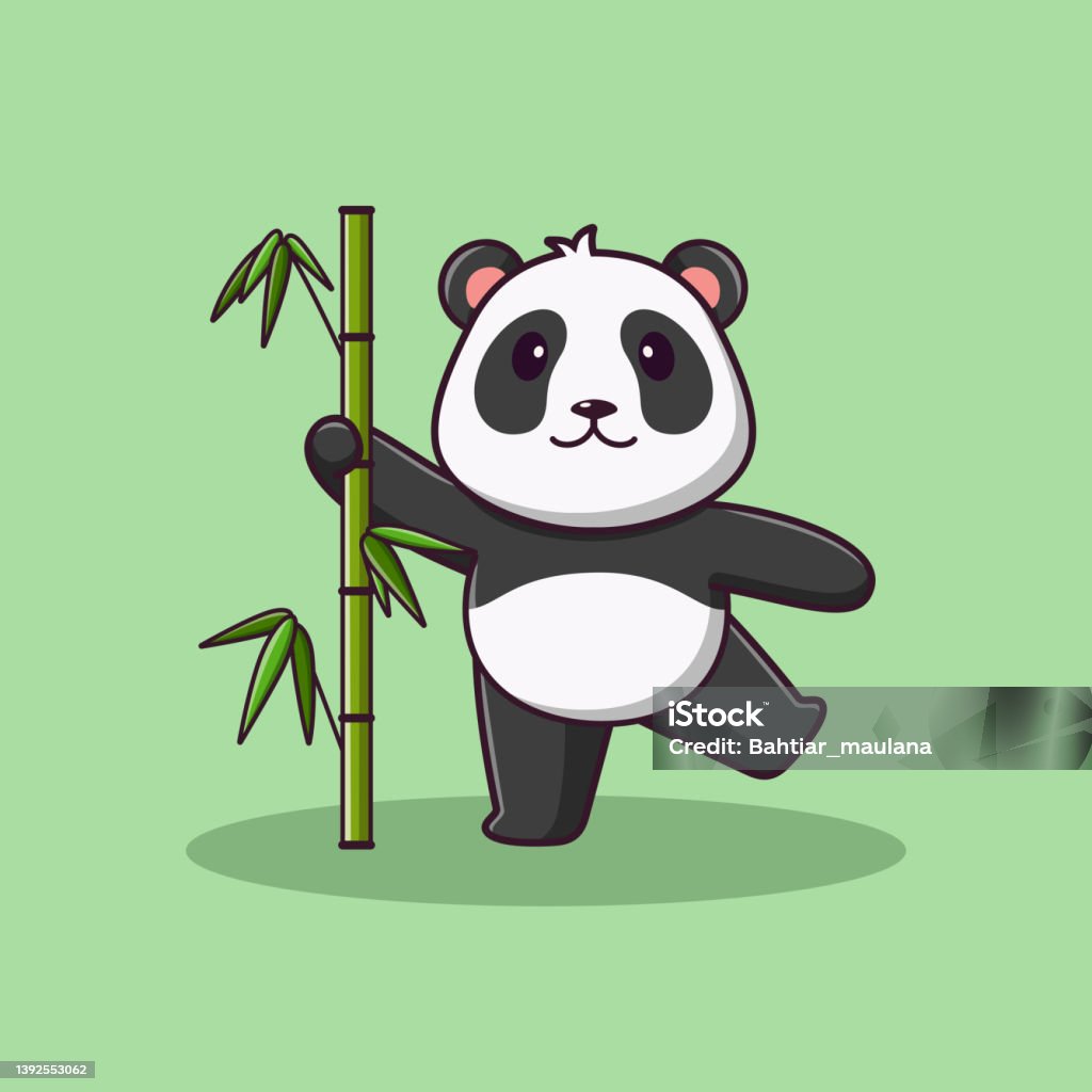 Desenhos animados do urso panda fofo dormindo em bambu boa noite animal  kawaii