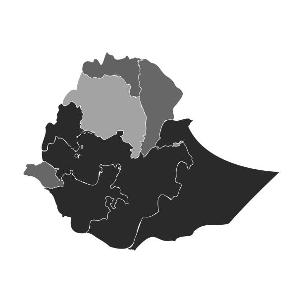 エチオピアの灰色の分割地図 - silhouette ethiopia map cartography点のイラスト素材／クリップアート素材／マンガ素材／アイコン素材