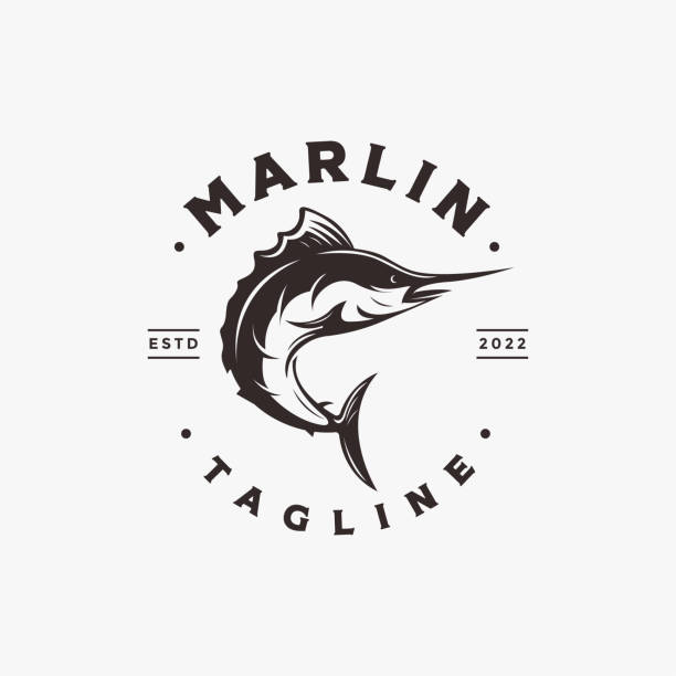 ilustrações de stock, clip art, desenhos animados e ícones de vintage sailfish, swordfish, marlin fish logo icon vector on white background - marlin sailfish nature saltwater fish