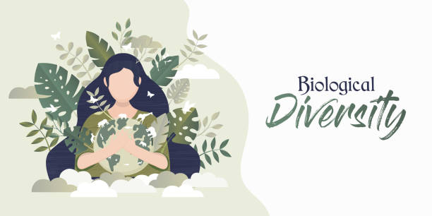 illustrations, cliparts, dessins animés et icônes de bannière de la diversité biologique femme embrassant la planète - elephant protection animal mother