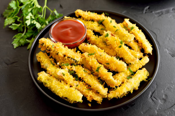 Fried zucchini sticks stock photo