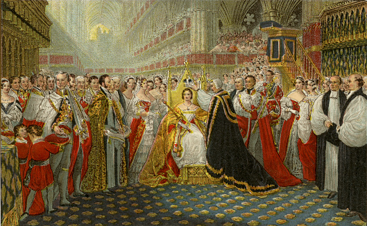 Queen Victoria - Coronation . Vintage engraving circa late 19th century, Digital restoration by Pictore.