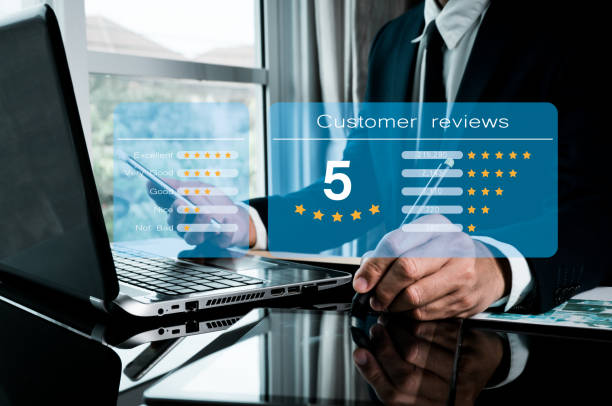 istock A customer satisfaction survey is an idea. On the visual screen, businesspeople or consumers show their joy. By bestowing five stars and the maximum degree of pleasure. 1392560076