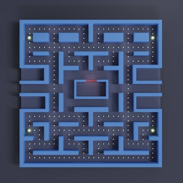 Arcade maze video game screenshot scene 3d render illustration