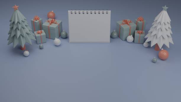 istock Blank calendar with giftbox and ornament 3D render illustration 1392565902