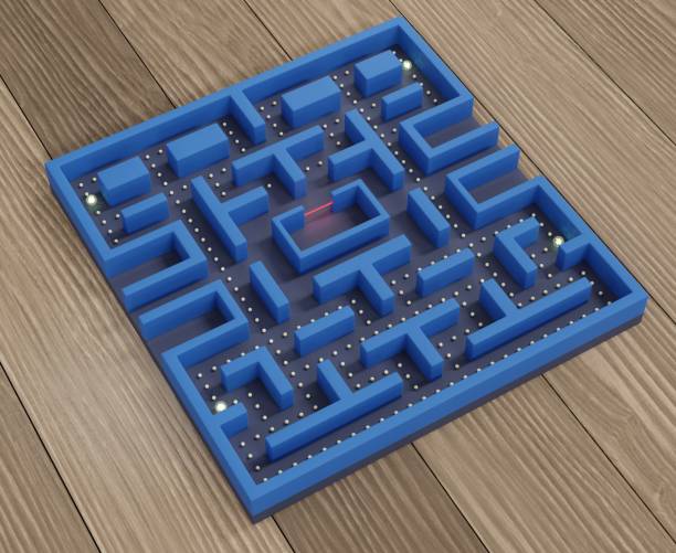 istock Arcade maze video game on wooden plank 3d render illustration 1392565906