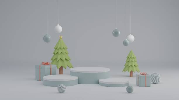 istock Mockup podium Christmas concept background 3D render illustration 1392565940
