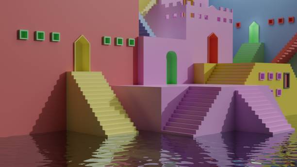 istock Colorful kids game display showcase podium 3D render illustration 1392565968