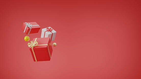 Levitate present box or giftbox floating in the midair celebrate festive for Christmas 3D rendering illustration